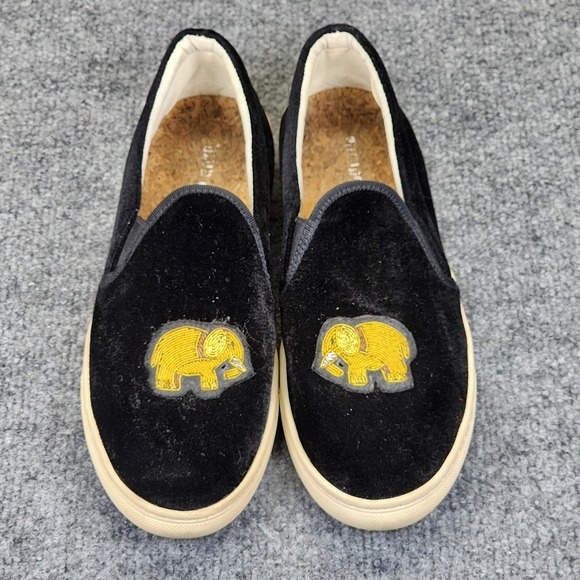 Soludos Shoes - Soludos Black Velvet Slip On Flats Sneakers Gold Embroidered Elephants Size 8.5